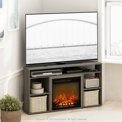 Jensen Corner TV Stand with Fireplace for TV up to 55 in., French Oak Grey