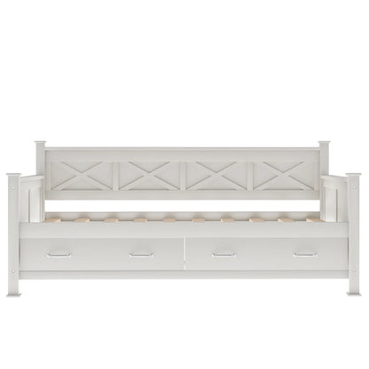 Euroco Twin Size Dayed with 2 Storage Drawers for Bedroom Low Profile Platform Bed, White