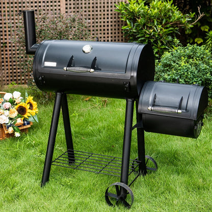 Summit Living 28'' BBQ Charcoal Grill with Offset Smoker for Backyard and Camping