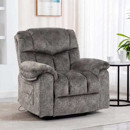 Colerline 35.43" Wide Modern Velvet Upholstered Heating & Massage Swivel Reclining Rocker Chair with Hidden Cupholders for Living Room and Bedroom, Brown