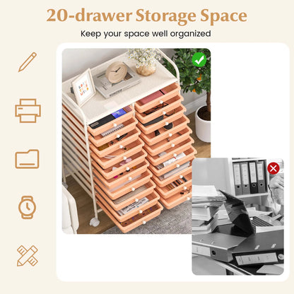 Costway 20 Drawer Rolling Storage Cart Tools Scrapbook Paper Office School Organizer Yellow