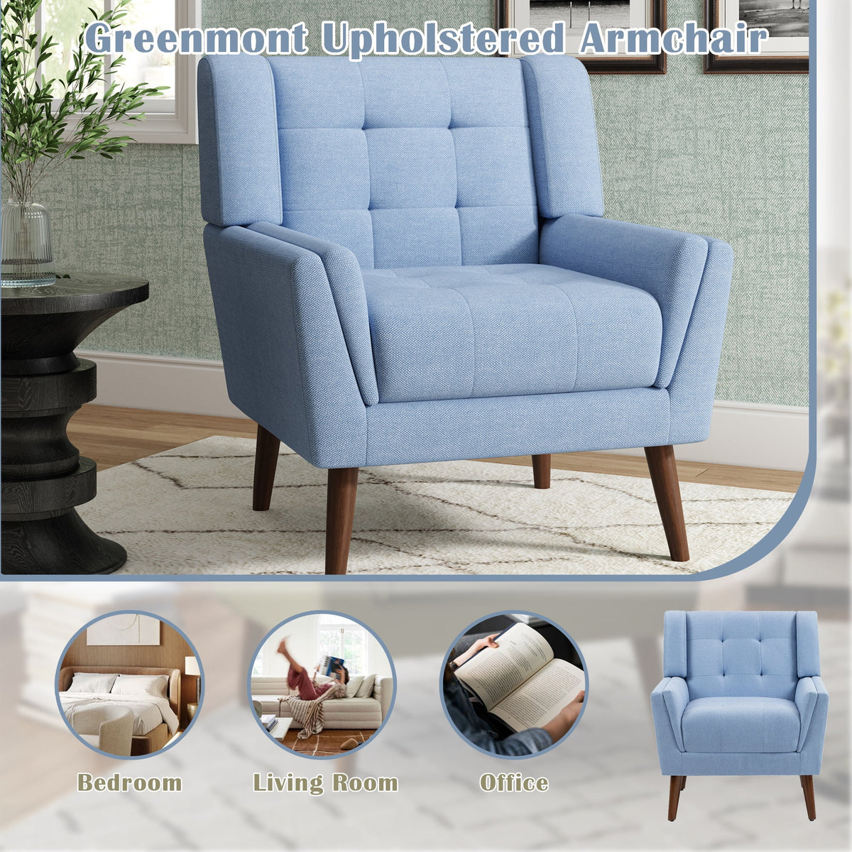 DREAMSIDEA Accent Chair Set of 2 Living Room Chair Linen Upholstered Comfortable Armchair Modern Chairs for Living Room Bedroom Indoor Furniture, Beige