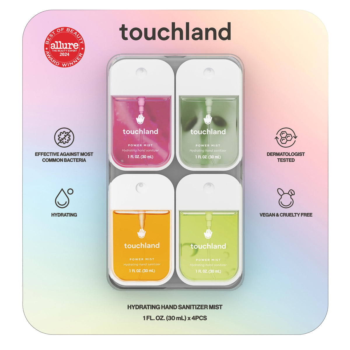 Touchland Power Mist Hydrating Hand Sanitizer, 1 fl oz, 4-pack