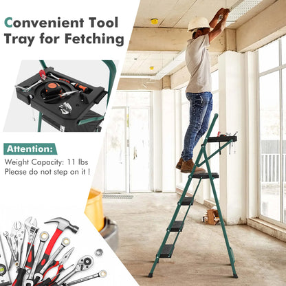 Costway 4 Step Ladder Folding Portable Anti-Slip Steel Step Stool 330lbs with Tool Platform