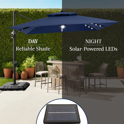 Best Choice Products 12x12ft 2-Tier Square Outdoor Solar LED Cantilever Umbrella w/ 360-Rotating Base   Navy Blue