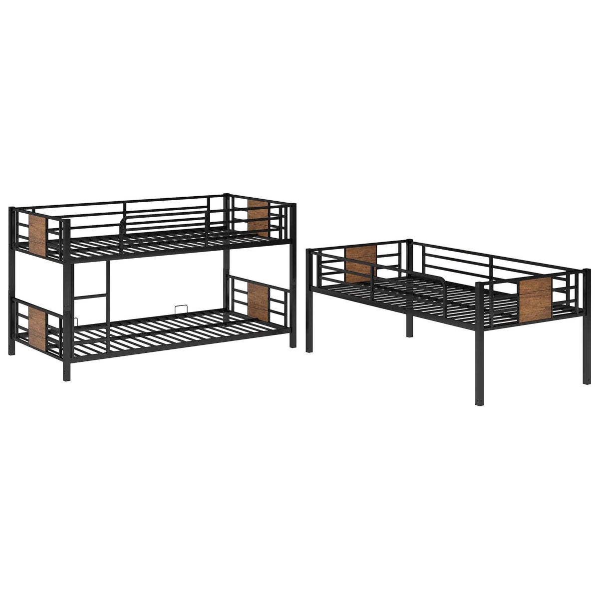 Euroco Metal Twin over Twin over Twin Bunk Bed, Triple Bed for Kids Room, Brown