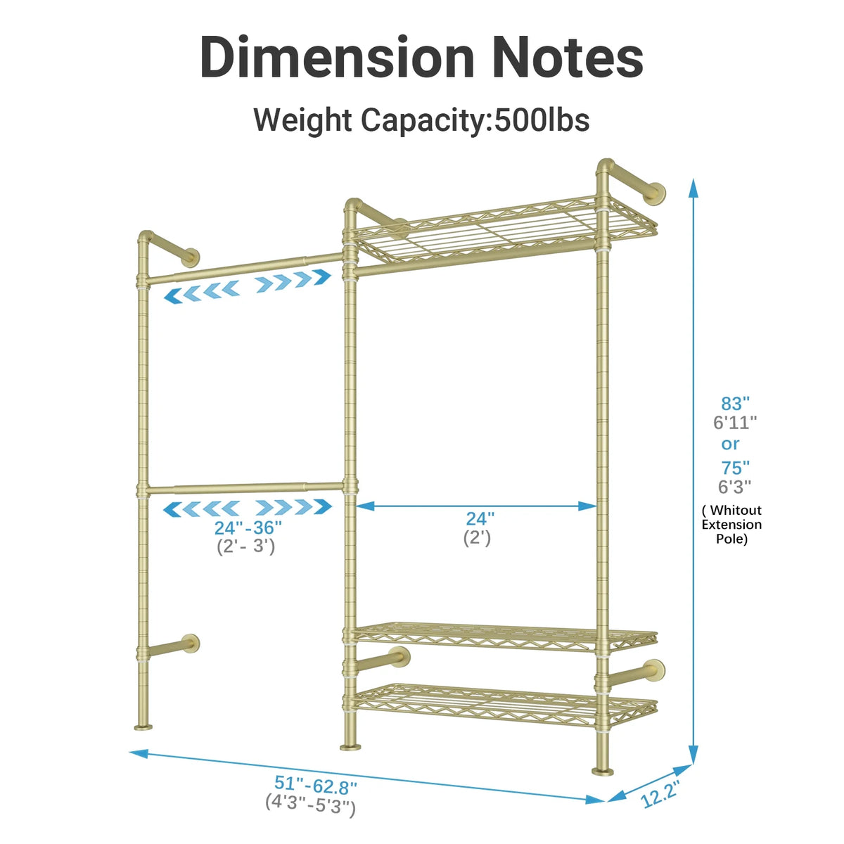 Timate F2 Industrial Pipe Clothes Rack Wall Mounted Clothing Rack for Hanging Clothes,Black
