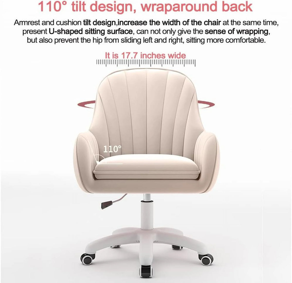 Home Office Chair Computer Chair with Mid-Back Upholstered Modern Tufted Computer Task Chair Swivel Height Adjustable Velvet Accent Chair. White
