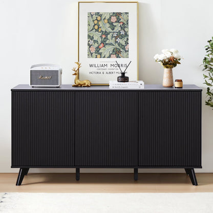 Wirrytor Sideboard Storage Cabinet with Doors and Shelves, Buffet Cabinet with Storage, Credenza Storage Cabinet for Kitchen, Wooden Fluted Cabinet, Under TV Cabinet with Storage - Black