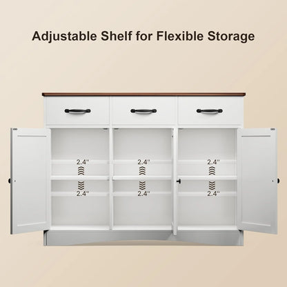 Coffee Bar Cabinet,Lofka Kitchen Storage Cabinet with 3 Drawers for Kitchen, Dining Room, Retro and White
