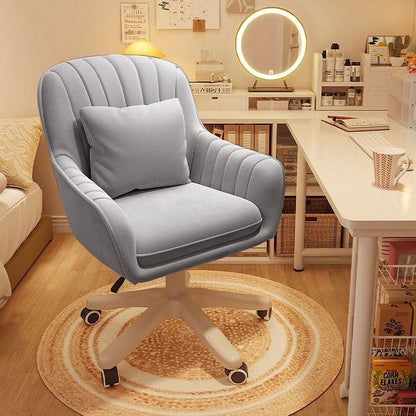 Home Office Chair Computer Chair with Mid-Back Upholstered Modern Tufted Computer Task Chair Swivel Height Adjustable Velvet Accent Chair. White