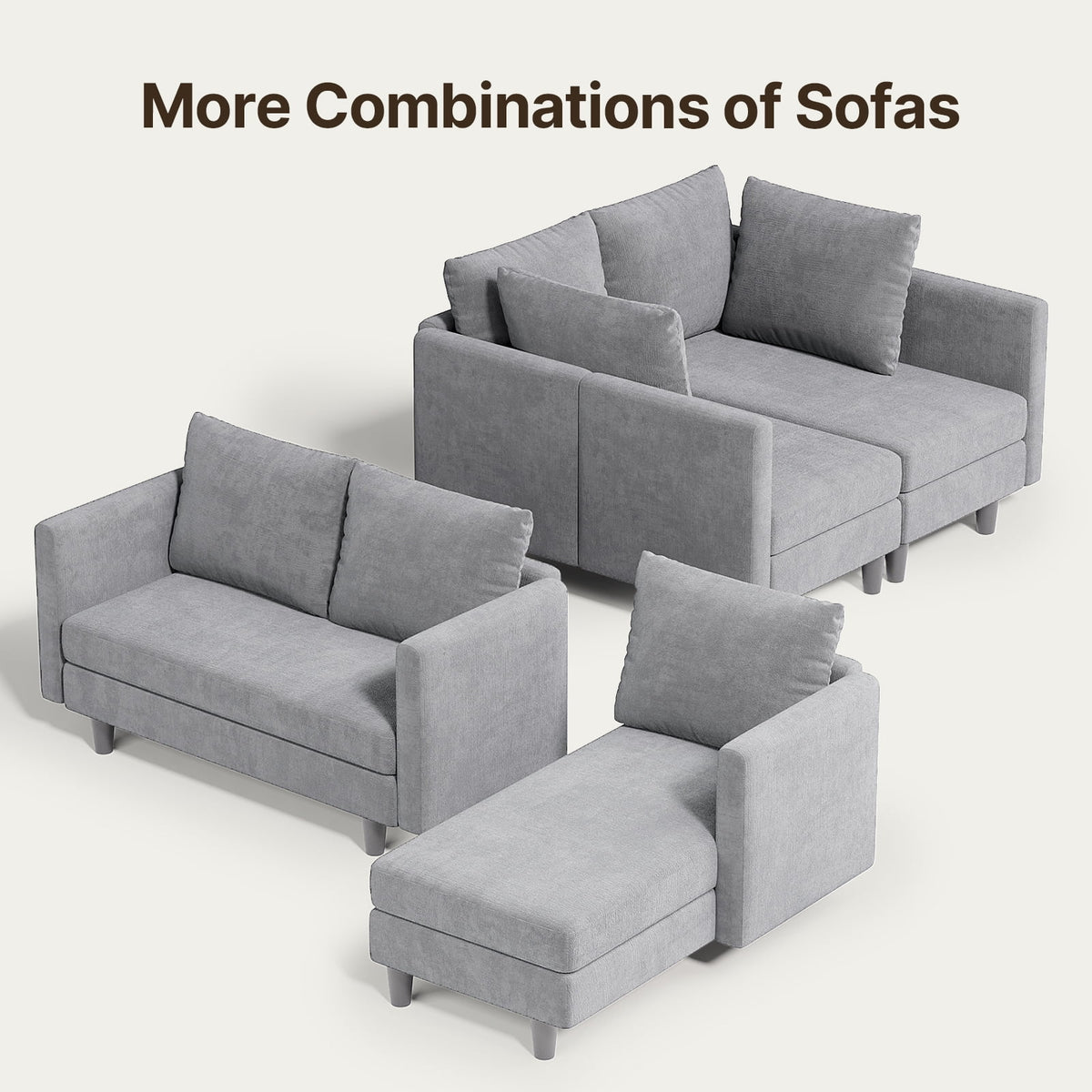 106" Modular Sectional Sofa Bed with Storage Ottoman, Lofka Modern Comfy Couches and Sofas with Side Pockets for Small Spaces, Living Room Furniture in Dark Gray