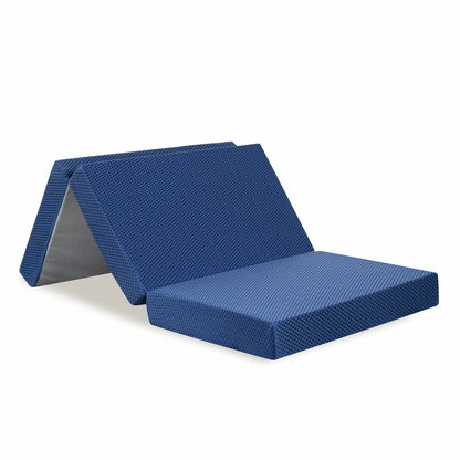 4'' Tri-Fold Memory Foam Mattress, Blue, Twin