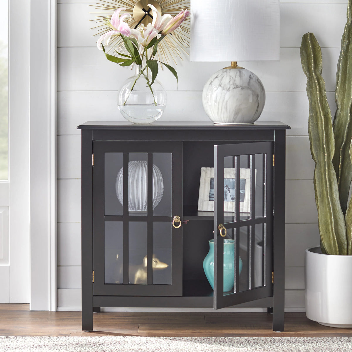 Simple Living  Portland 2-Door Glass Cabinet Antique White