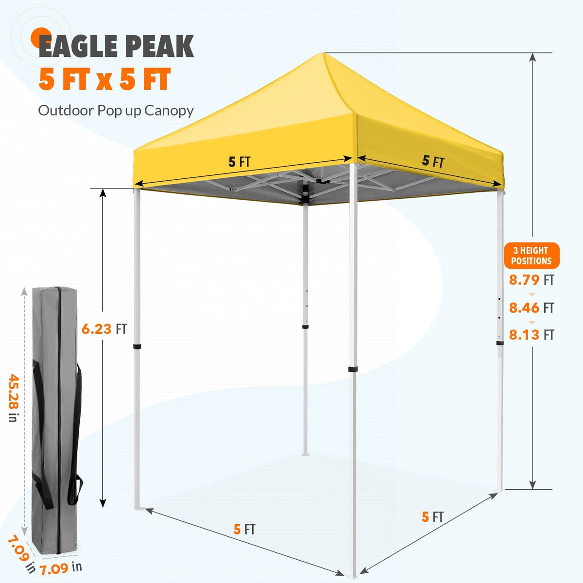 EAGLE PEAK 5x5 Pop Up Canopy Tent Instant Outdoor Canopy Easy Set-up Straight Leg Folding Shelter（Blue）