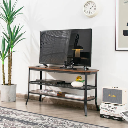 Costway 3-tier TV Stand Console Table Media Entertainment Center w/Mesh Storage Shelf