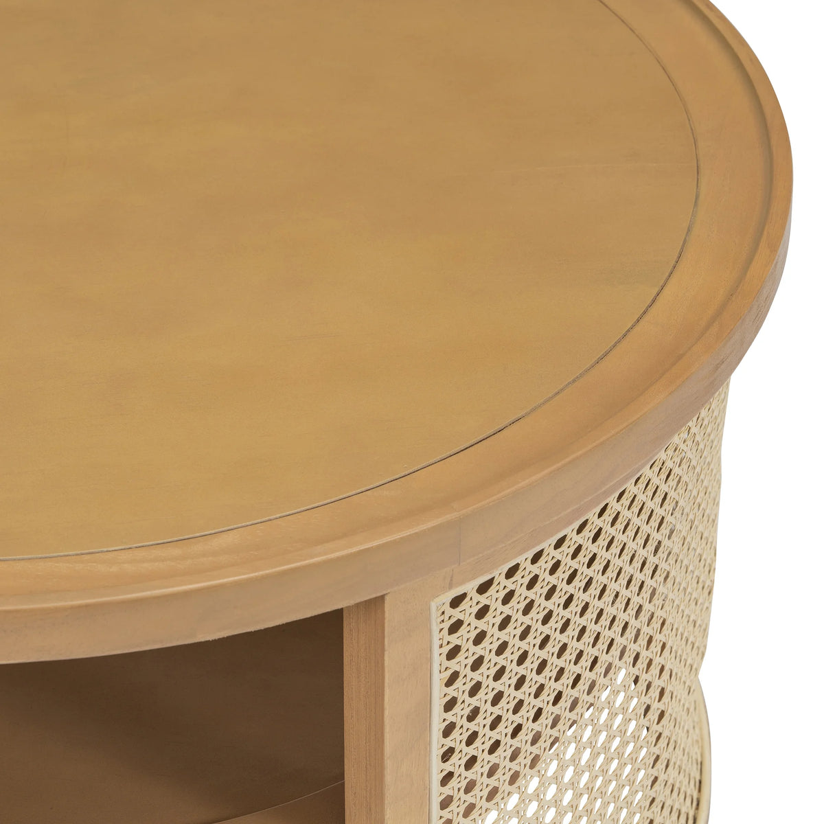 Harper & Bright Designs Rattan Round Coffee Table with Storage Shelf, Round Cane Wood Center Table for Living Room, 37'' Brown
