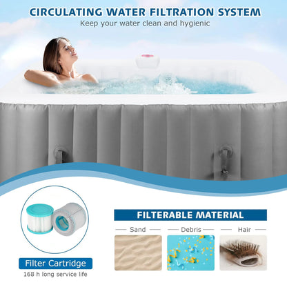 73 inch 4-6 Person Inflatable Hot Tub Spa with Control Panel, Outdoor Portable Hottub with 130 Jets, Insulated Tub Cover and Floor Protector, Temperature up to 104F, Gray