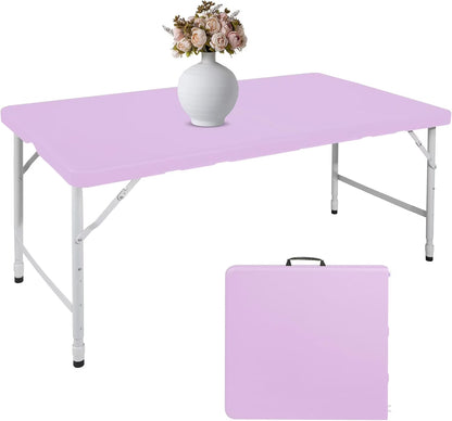 Folding Table with Carry Handle, Portable Fold-in-Half Plastic Table, Rectangle Foldable Table for Indoor