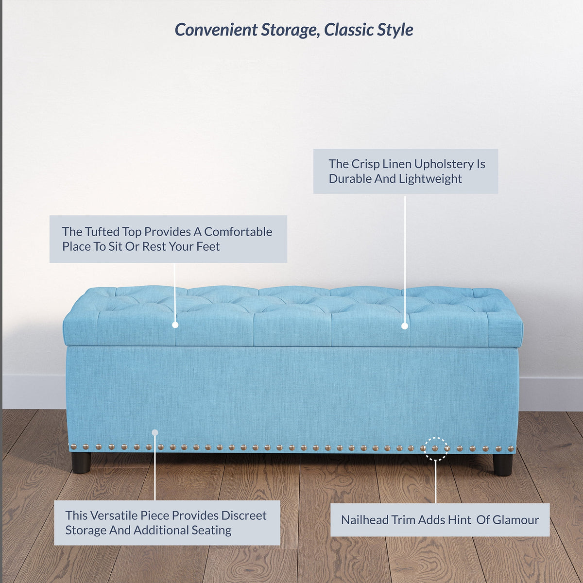 BELLEZE Button-Tufted Faux Leather Storage Ottoman Bench - Brentwood (Dark Brown)