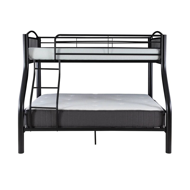 Linon Heavy Metal Twin Over Full Bunk Bed Attached Ladder in White