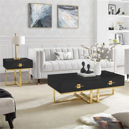 Posh Living Mano 2-Drawers Stainless Steel Base Coffee Table - Light Gray/Chrome