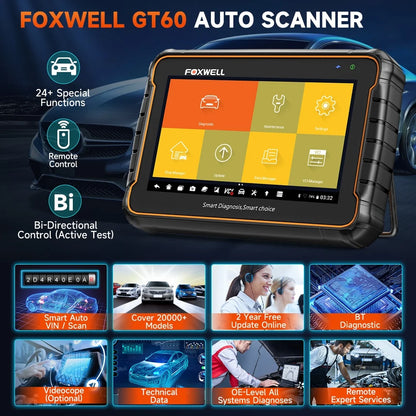 Foxwell GT60 BT Bluetooth OBD2 Scanner All System Automotive Diagnostic Scan Tool 24 Maintenance Functions ABS Bleeding Car Code Reader