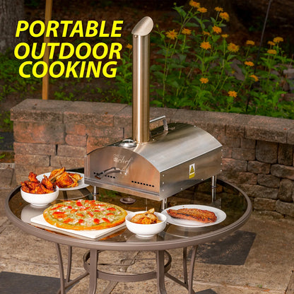 Deco Chef Outdoor Pizza Oven with 2-in-1 Pizza and Grill Oven Functionality, 13" Pizza Stone, Portable 3-Layer Stainless Steel Construction, Pizza Peel, Dough Scraper, Scoop, Slotted Grill (Black)