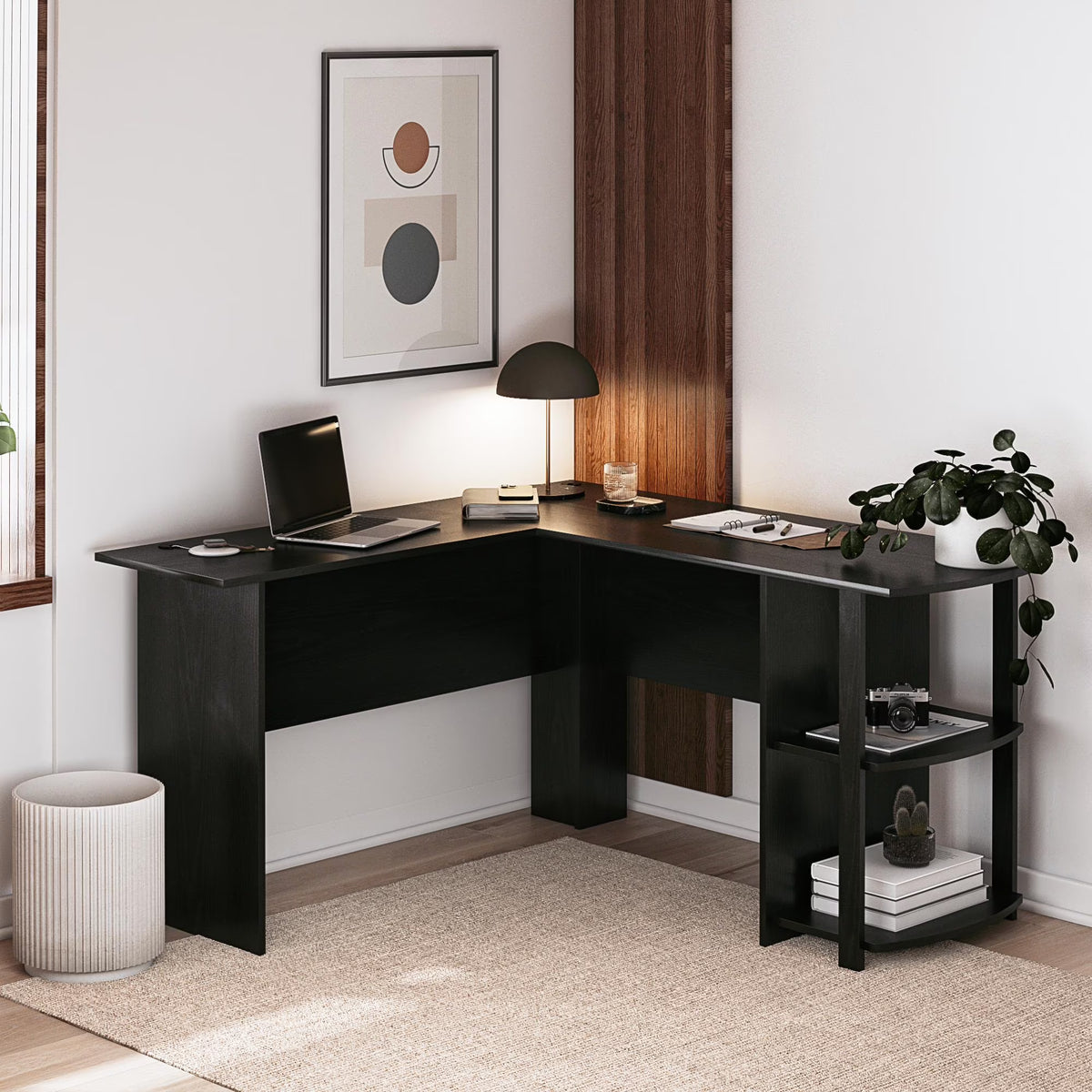 Ameriwood Home L Shaped Desk with Side Storage, Black Oak