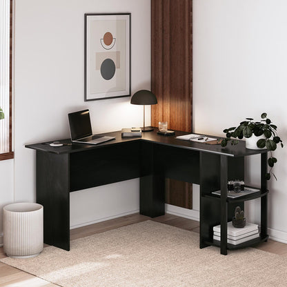 Ameriwood Home L Shaped Desk with Side Storage, Black Oak