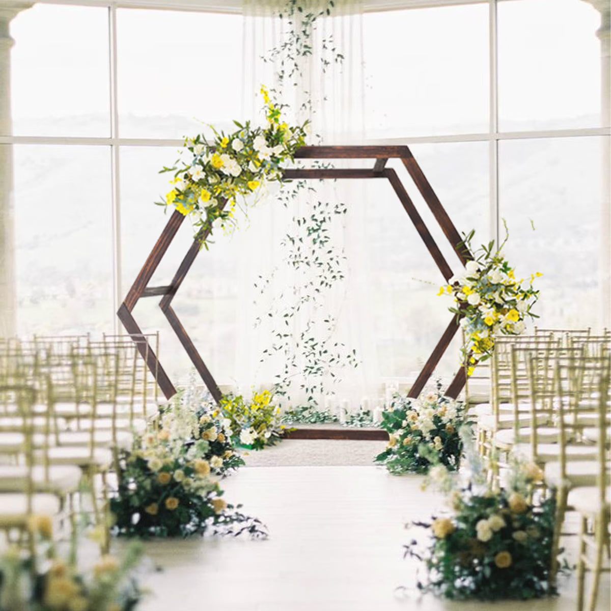 Efavormart 7FT Rustic Square Wedding Arch Wooden Backdrop Stand, Wedding Ceremony Arch - Brown