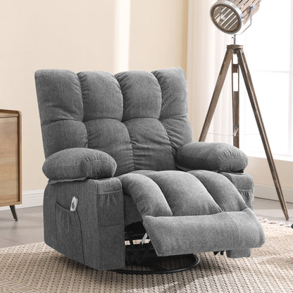 JONPONY Manual Recliner Chair with Heat Therapy and Massage Function, Heavy Duty Reclining Mechanism Massage Chair, Elderly Single Rocker Sofa with Cup Holders for Bedroom Home Theater,Grey