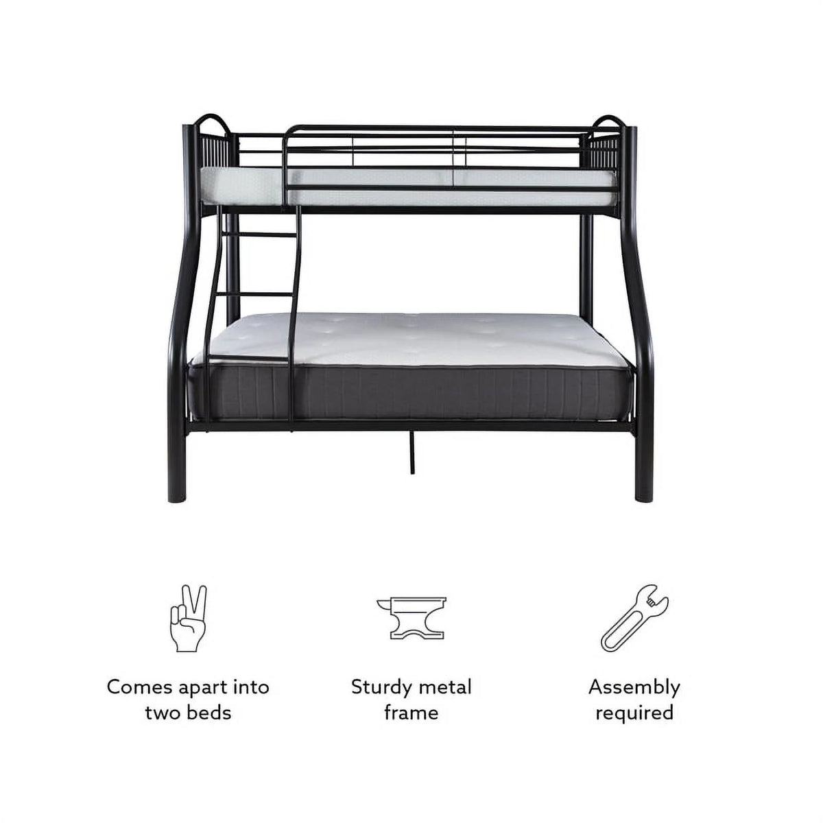 Linon Heavy Metal Twin Over Full Bunk Bed Attached Ladder in White