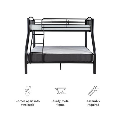Linon Heavy Metal Twin Over Full Bunk Bed Attached Ladder in White