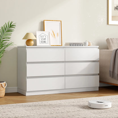 LAFGUR 6 Drawer Double Dresser,Wood Storage Organizer Cabinet Chest for Bedroom Living Room,White