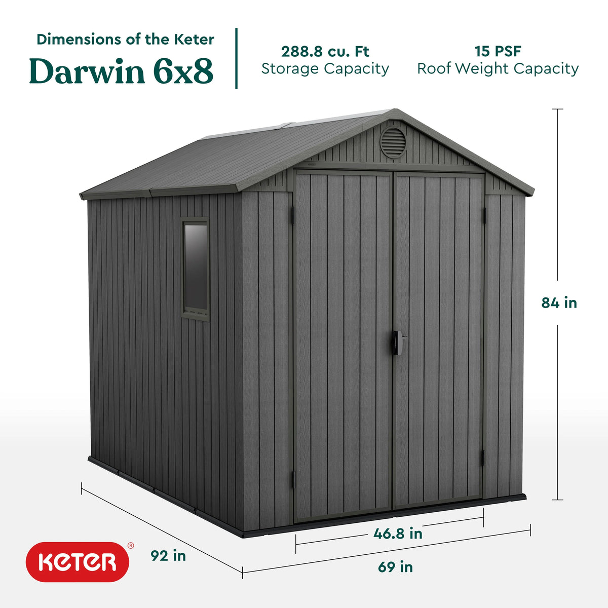 Keter Outdoor Storage Shed, Durable Resin, Compact & Portable, Store-It-Out Darwin, Grey