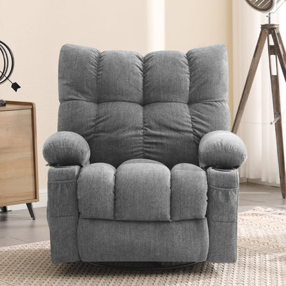 JONPONY Manual Recliner Chair with Heat Therapy and Massage Function, Heavy Duty Reclining Mechanism Massage Chair, Elderly Single Rocker Sofa with Cup Holders for Bedroom Home Theater,Grey