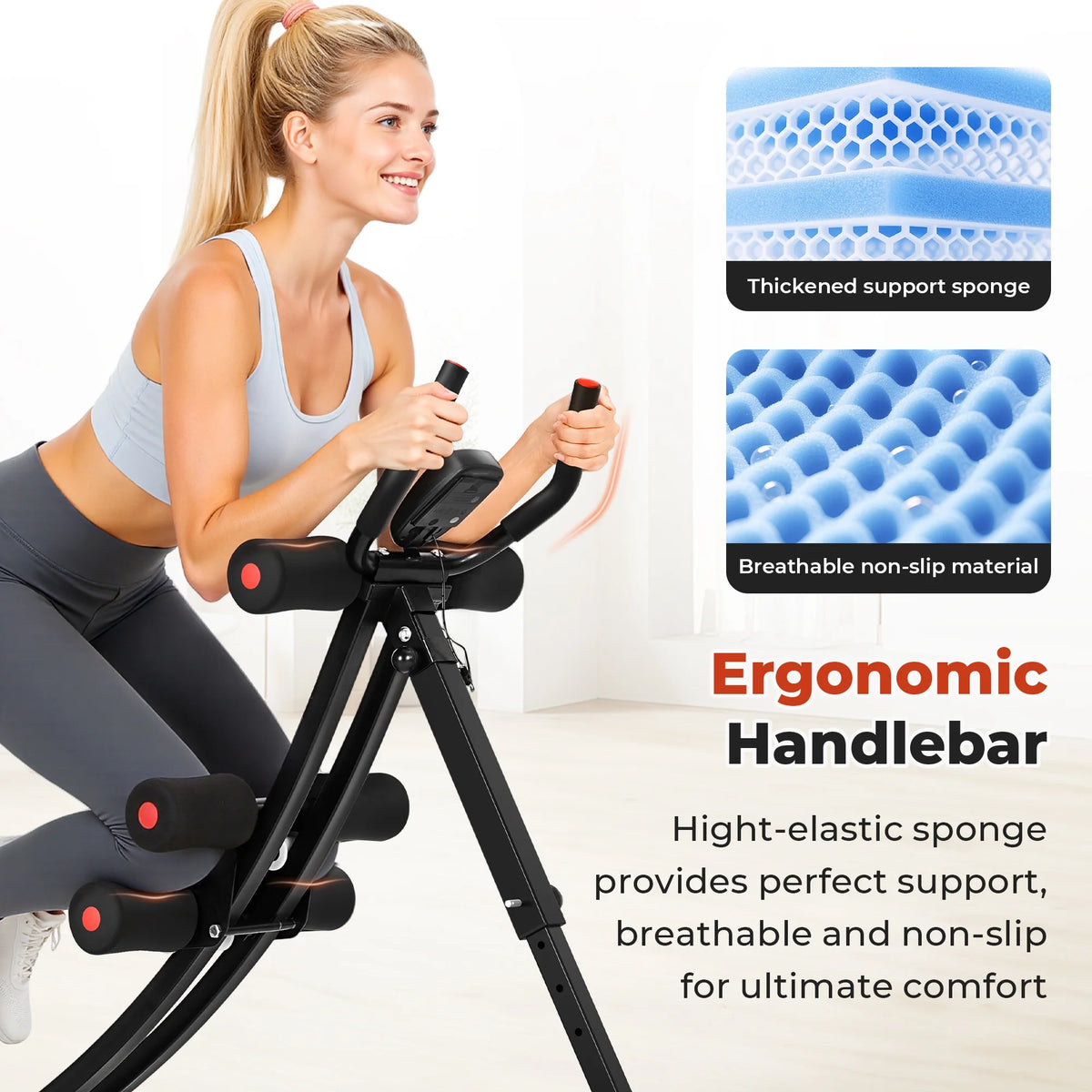 HIJOB Foldable Abdominal Trainers Fitness Equipment Machine with LCD Display for Home Gym Full Body Exercise, Max 440lbs