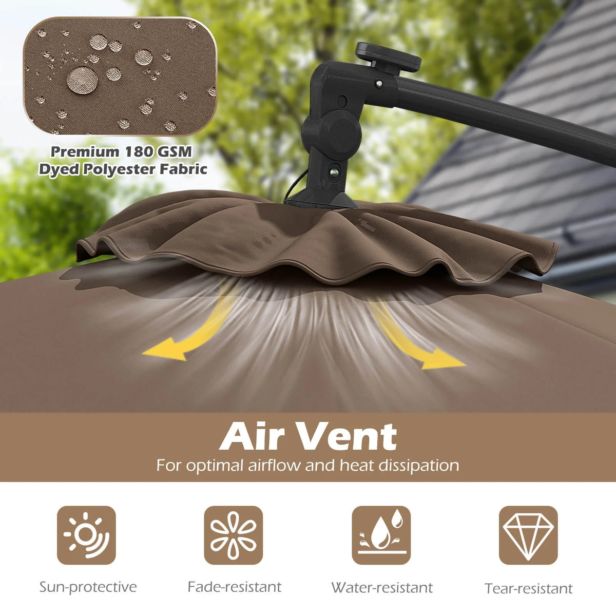 Costway 10 FT Solar Offset Hanging Umbrella Patio Cantilever Umbrella with 32 LED Lights Brown
