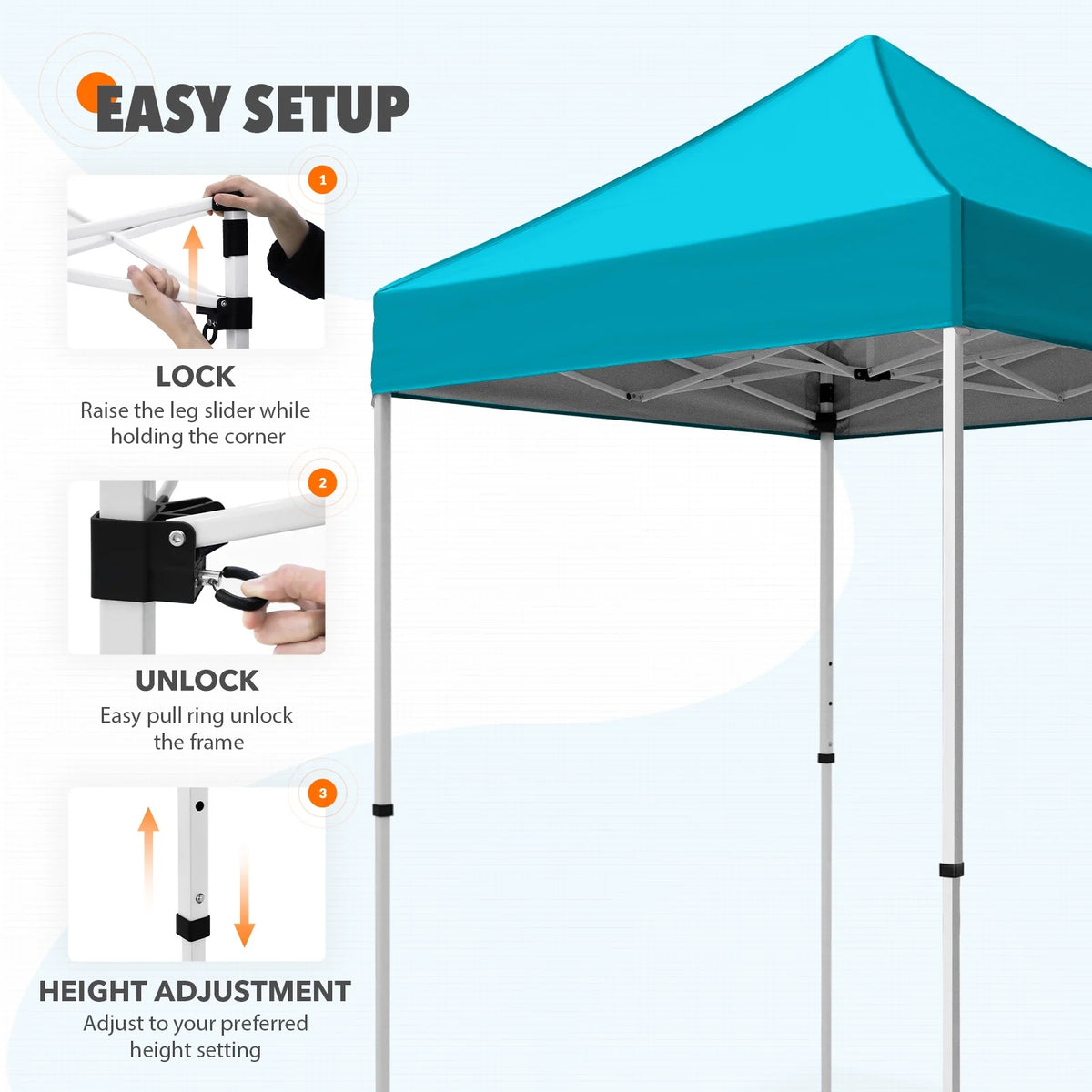 EAGLE PEAK 5x5 Pop Up Canopy Tent Instant Outdoor Canopy Easy Set-up Straight Leg Folding Shelter（Blue）
