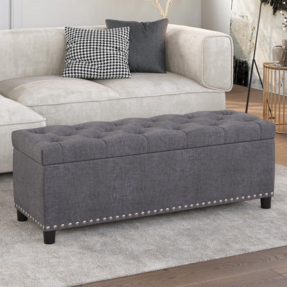 BELLEZE Button-Tufted Faux Leather Storage Ottoman Bench - Brentwood (Dark Brown)
