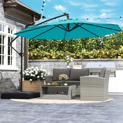 Costway 10 FT Solar Offset Hanging Umbrella Patio Cantilever Umbrella with 32 LED Lights Brown
