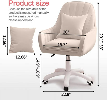 Home Office Chair Computer Chair with Mid-Back Upholstered Modern Tufted Computer Task Chair Swivel Height Adjustable Velvet Accent Chair. White