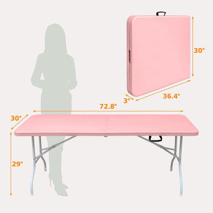 Folding Table with Carry Handle, Portable Fold-in-Half Plastic Table, Rectangle Foldable Table for Indoor