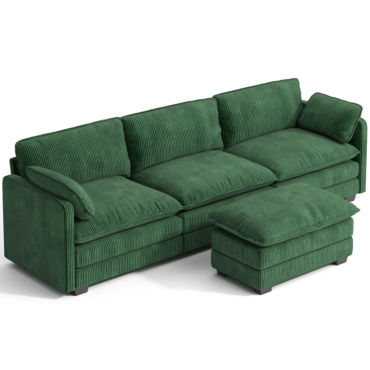Lofka 110 Modular Sectional Sofa Bed with Double Layer Cushions and Movable Ottoman, Modern Comfy Cloud Couch for Living Room, DIY Combination, Green