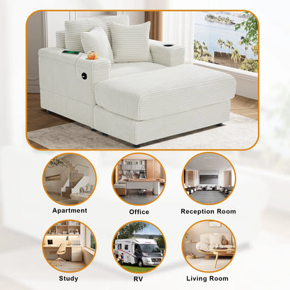 Wiilayok Oversized Lounge Chair Indoor,54" Corduroy Cloud Chaise Lounge Couch Indoor with Ottoman,Cup Holder for Living Room,Bedroom,Beige