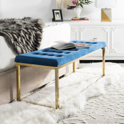 SAFAVIEH Reynolds Contemporary Modern Glam Tufted Bench, Black/Brass