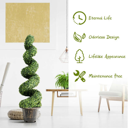 Gymax 2Pcs 4FT Artificial Boxwood Spiral Tree W/Realistic Leaves Indoor Outdoor Office