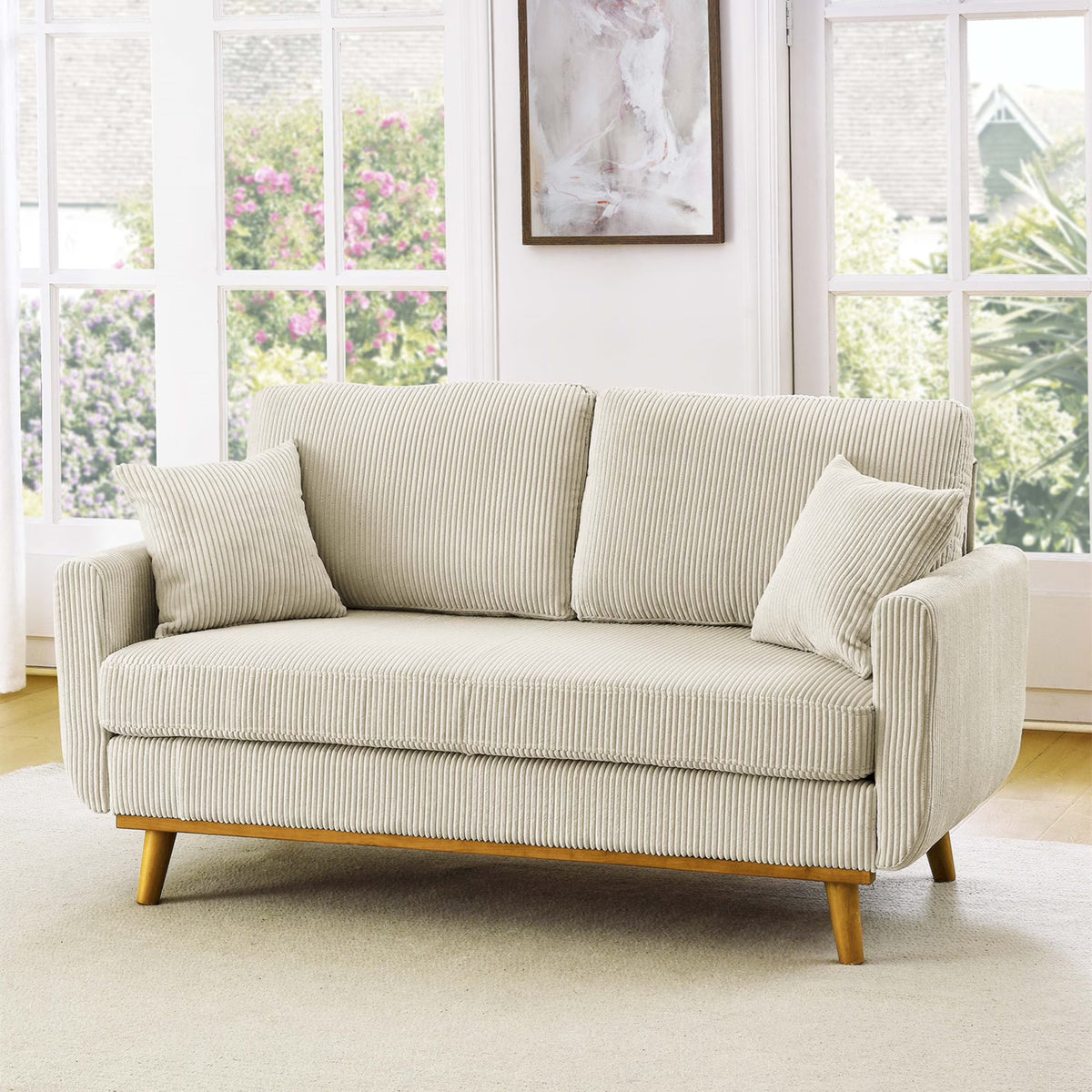 Aukfa 68" Small Sofa Couch Comfy Mid Century Modern Loveseat Sofa for Living Room Bedroom, Cream