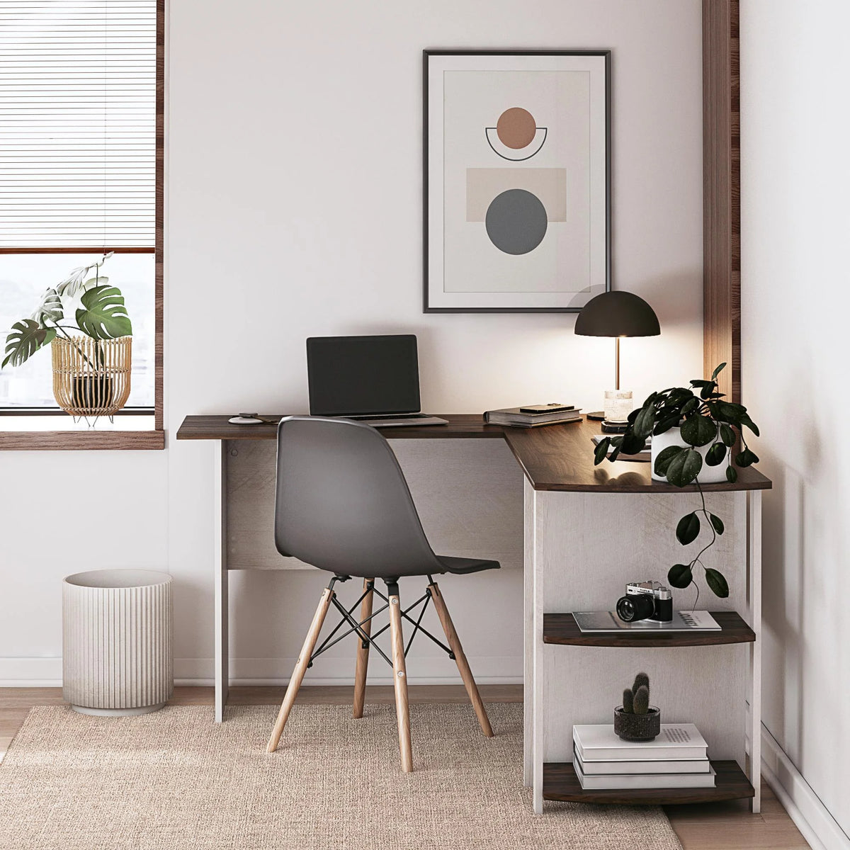 Ameriwood Home L Shaped Desk with Side Storage, Black Oak